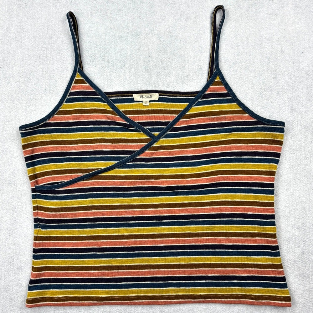 Madewell Cami Tank Top Womens XL Retro Stripe Crossover V Neck Spaghetti Strap